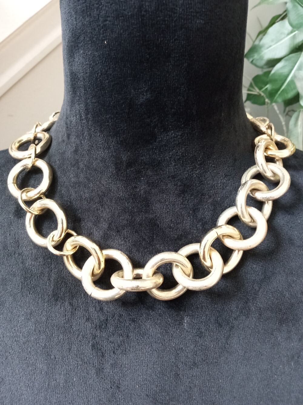 J.Crew Gold Tone Chunky Link Chain Statement Necklace Toggle Clasp